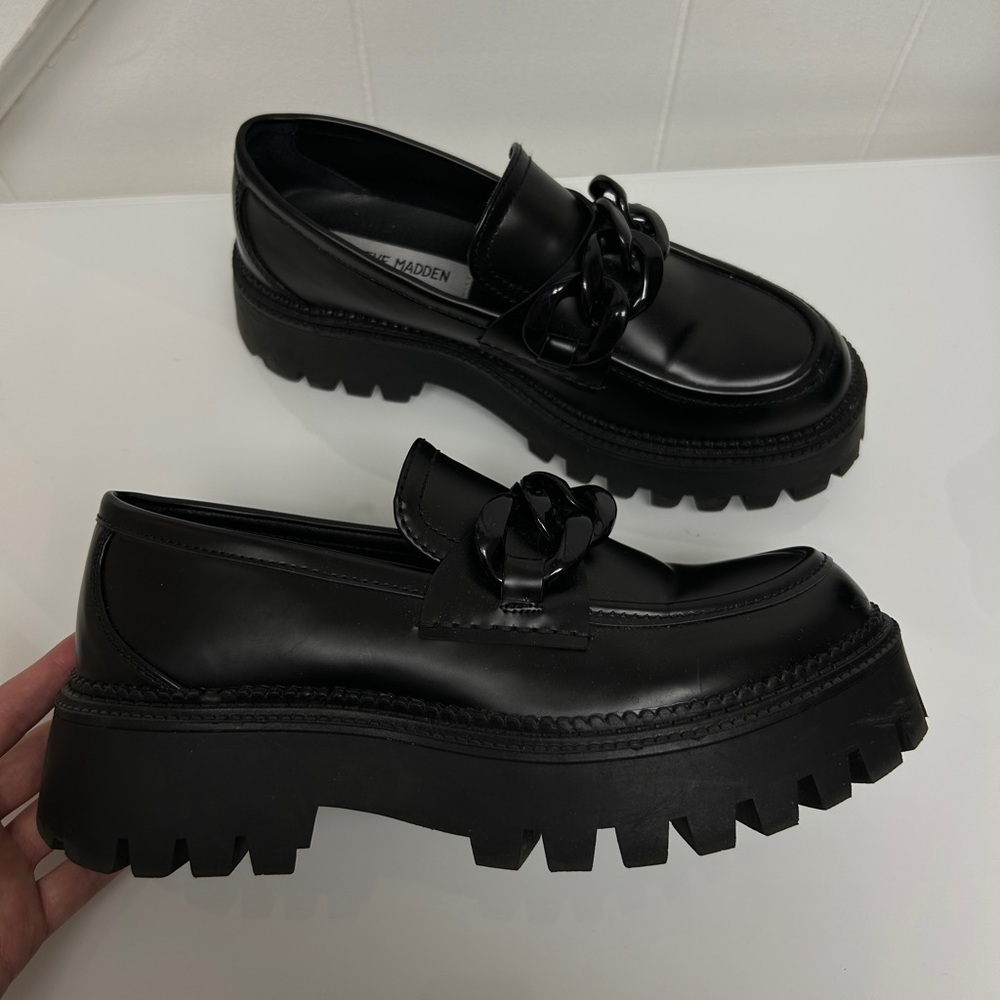 Lug Sole Platform Loafers with Black Chain detail